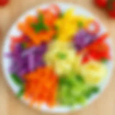 Artful Arrangement of Grated Vegetables Variety of grated vegetables arranged artfully on a plate