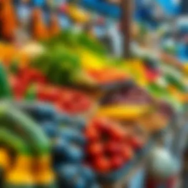 Locally sourced ingredients displayed at a bustling market