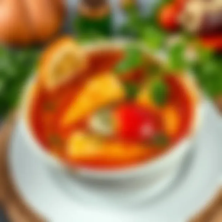 A bowl of hearty foot soup garnished with herbs