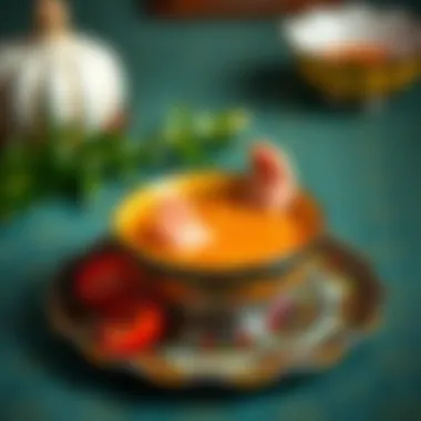 Elegant serving of foot soup in a decorative dish