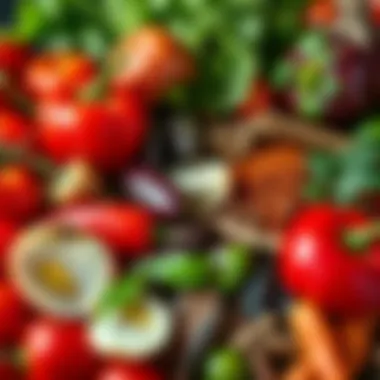 Close-up of fresh ingredients for foot soup including vegetables and spices