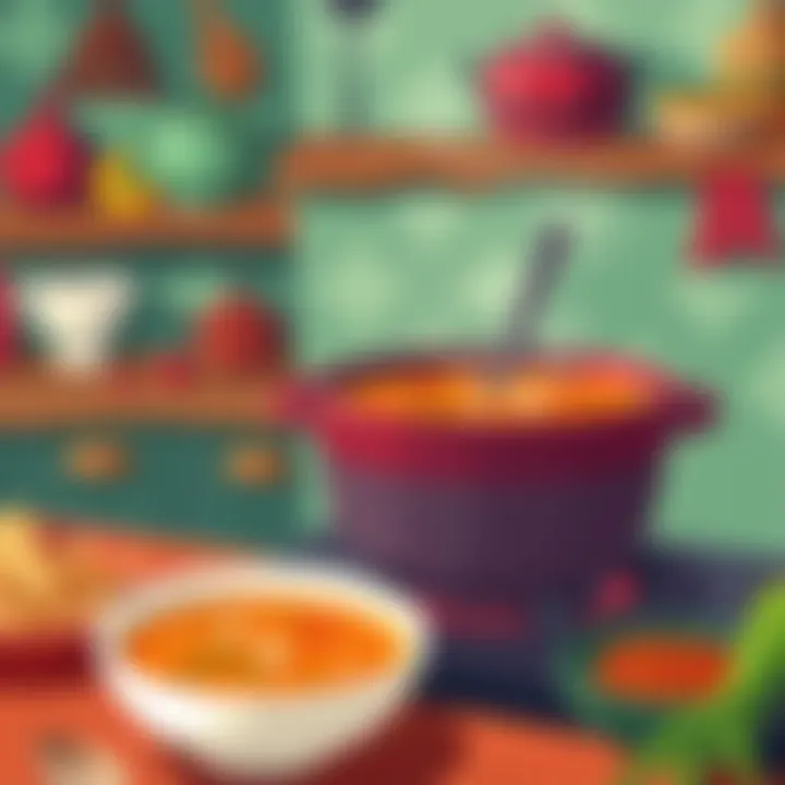 A traditional kitchen setup with simmering foot soup on the stove