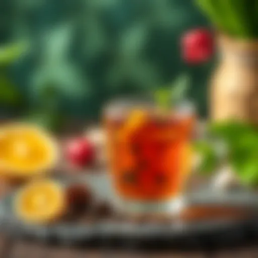 Aesthetic presentation of Aycex detox tea in a glass cup with fresh herbs