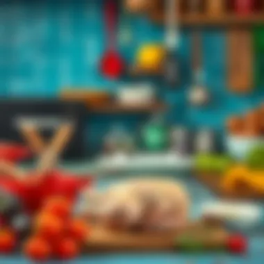 Essentials for Cooking with Banvit Chicken A vibrant kitchen scene with various cooking utensils for chicken preparation
