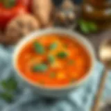A bowl of Begova soup garnished with fresh herbs