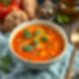 A bowl of Begova soup garnished with fresh herbs