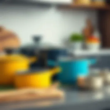 Aesthetic Arrangement of Durable Cookware Durable pots arranged aesthetically on a kitchen countertop