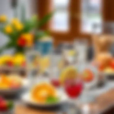 Hydration Tips and Water Presentation A beautifully arranged table with glasses of water and hydration tips.