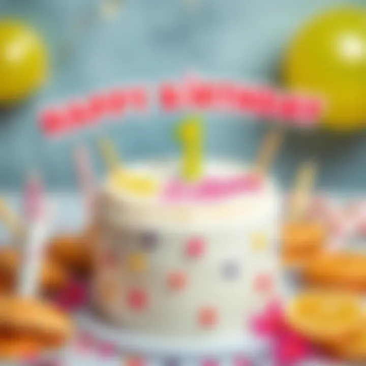Joyful Celebration with a One-Year Birthday Cake Festive birthday cake surrounded by joyful decorations.