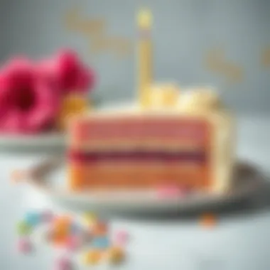 Exquisite Layers of a One-Year Birthday Cake An elegant slice of birthday cake showcasing layers.