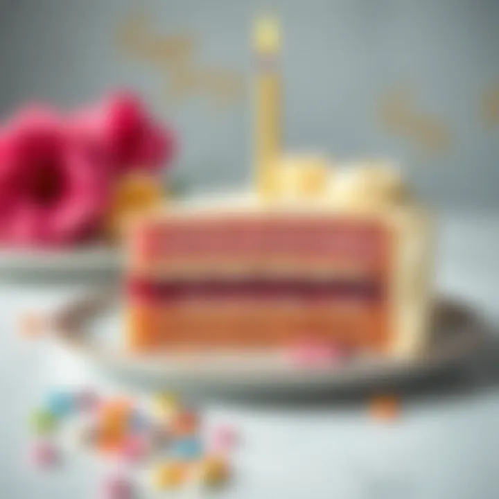 Exquisite Layers of a One-Year Birthday Cake An elegant slice of birthday cake showcasing layers.