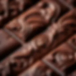 A close-up of rich, dark chocolate with intricate textures