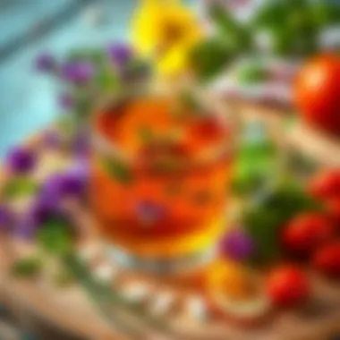 Brewed Melissa Tea Delight A beautiful cup of brewed Melissa tea with fresh herbs beside it