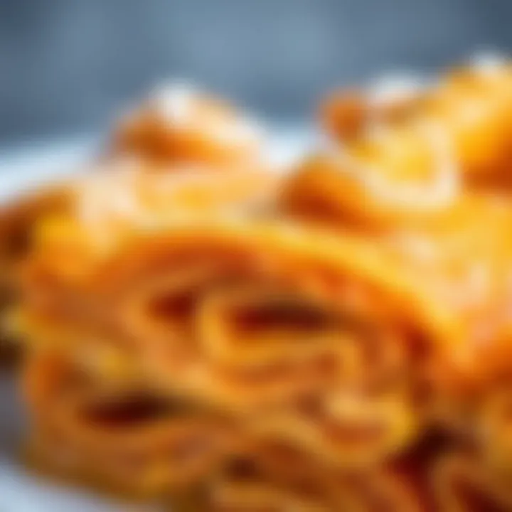 A close-up of the delicate layers of dough in Burma Baklava, emphasizing its texture and craftsmanship.