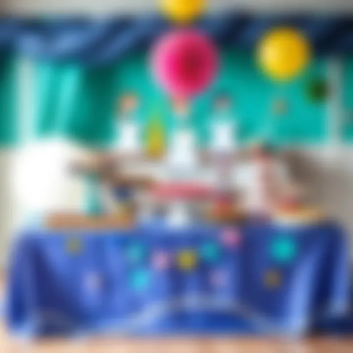 Themed Table Setup for Gender Party Beautifully arranged table with themed decorations and treats