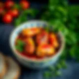 A vibrant bowl of crispy chicken sauce with fresh herbs