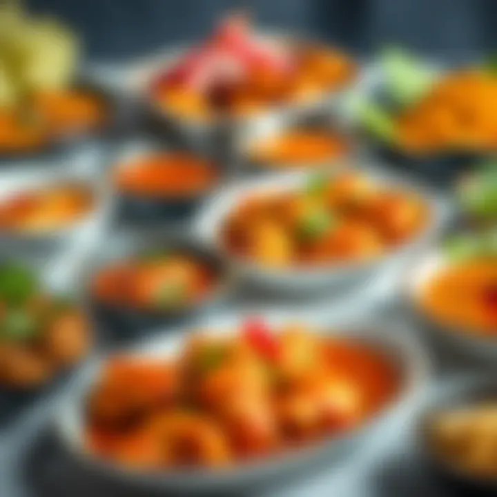 Various dishes paired with crispy chicken sauce artfully displayed