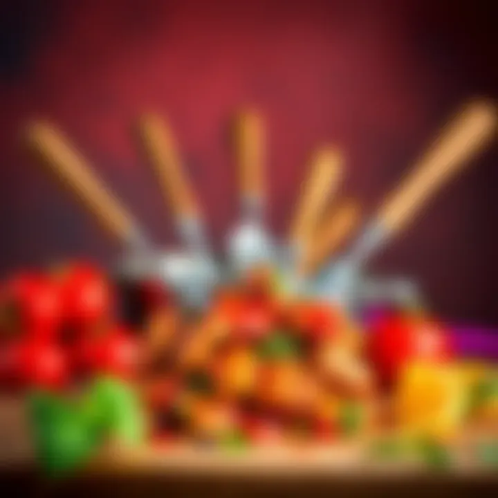 Chef's toolkit with utensils for enhancing flavor of crispy chicken sauce