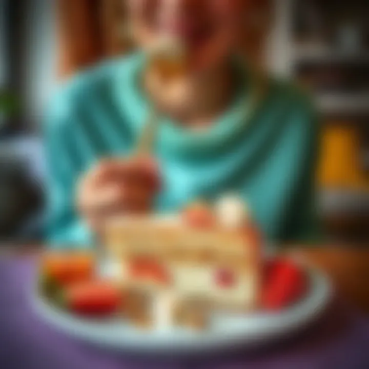 Savoring the Flavor of Healthy Living A person enjoying a slice of diet salty cake in a cozy setting