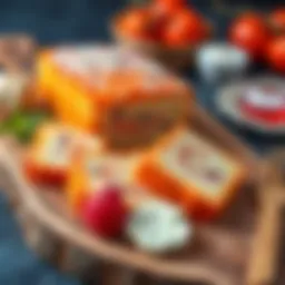 Healthy diet salty cake slices arranged on a wooden board