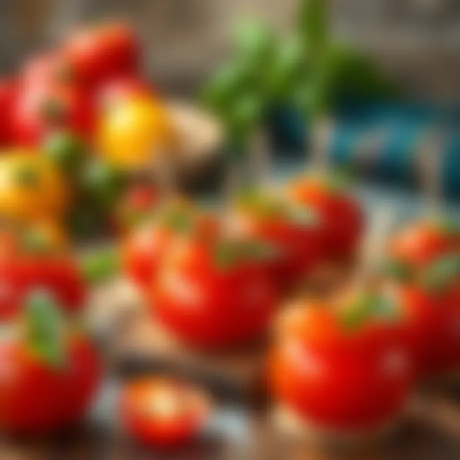 Vibrant tomato appetizers on a rustic table