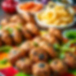 A vibrant display of various types of çiğ köfte served on a colorful platter.