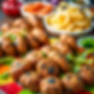 A vibrant display of various types of çiğ köfte served on a colorful platter.