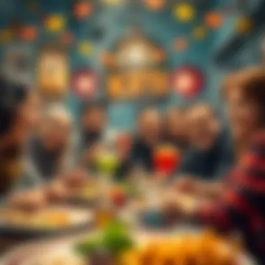 A joyful group enjoying a meal at a çiğ köfte venue, highlighting the social aspect of dining.