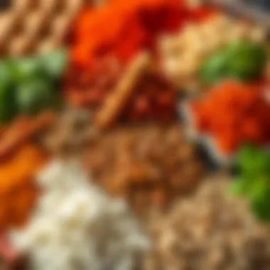 An assortment of spices and marinades used for chicken preparation