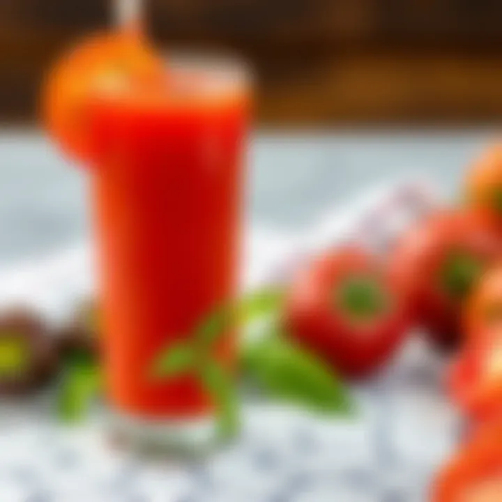 A glass of freshly made tomato juice on a table