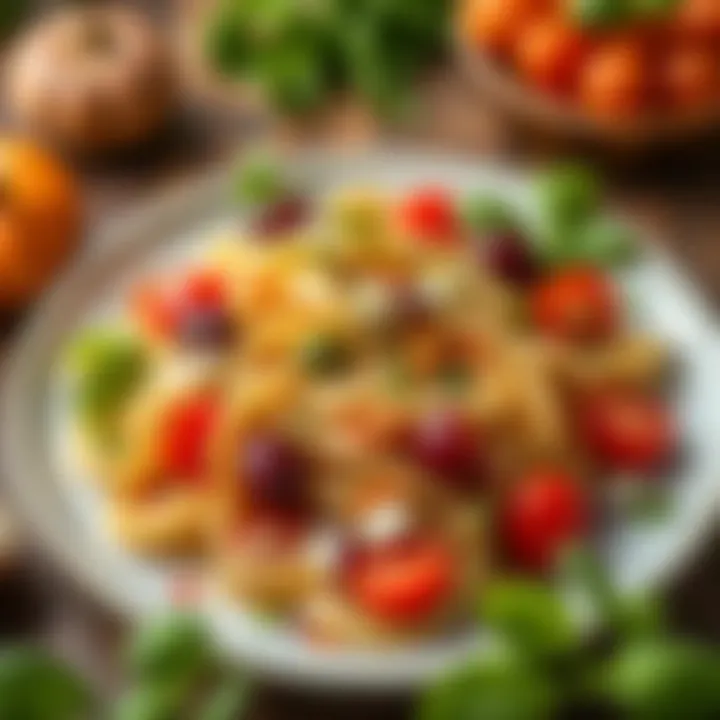 Delicious Sprout Pasta Salad Recipe A colorful plate of sprout pasta salad garnished with vegetables
