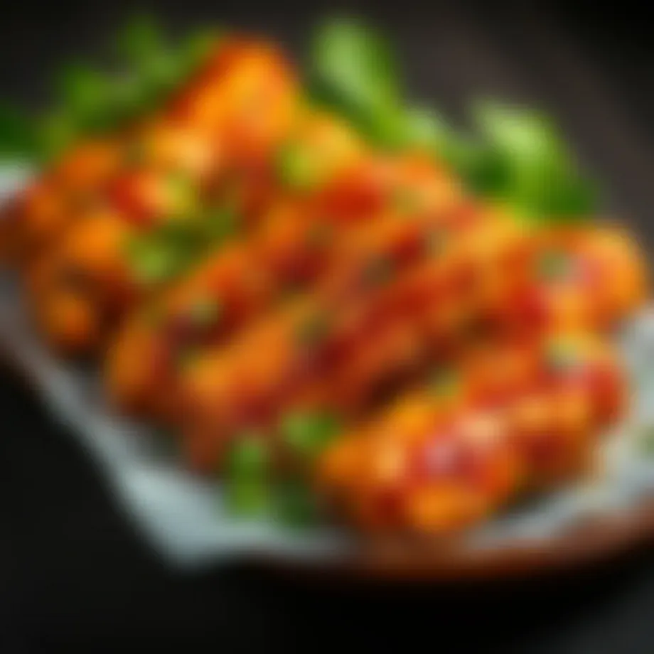 Crispy chicken wings garnished with fresh herbs