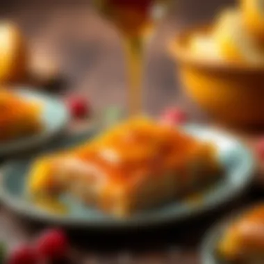 Syrup on Baklava Drizzling syrup over freshly baked baklava