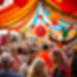 A vibrant Hıdırellez festival scene, filled with colorful decorations and joyous participants celebrating spring.