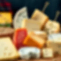 A variety of Dutch cheese with distinct textures and colors