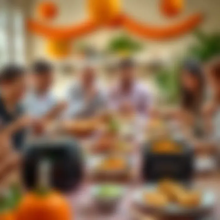 Sharing Meals Made Easy A joyful gathering around a table filled with Hutt airfryer dishes