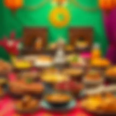 A vibrant table setting filled with traditional dishes for Iftar