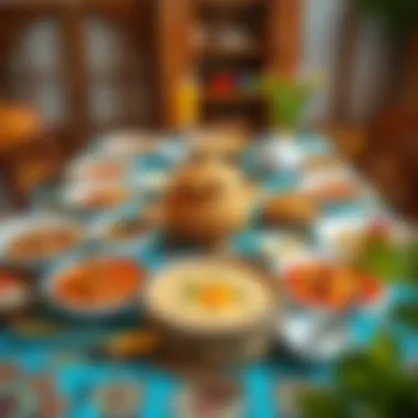 Traditional Iftar Table Setting A traditional table set for iftar with various dishes