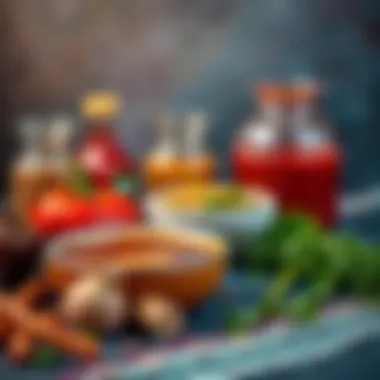 Ingredients for Crispy Chicken Sauce Elegantly Displayed An array of ingredients used to make crispy chicken sauce elegantly displayed