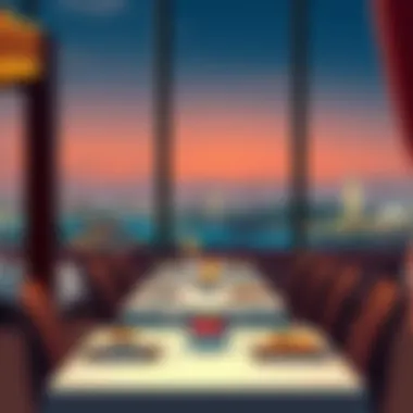 Elegant Ambiance with City Skyline Elegant dining setting with city skyline in the background