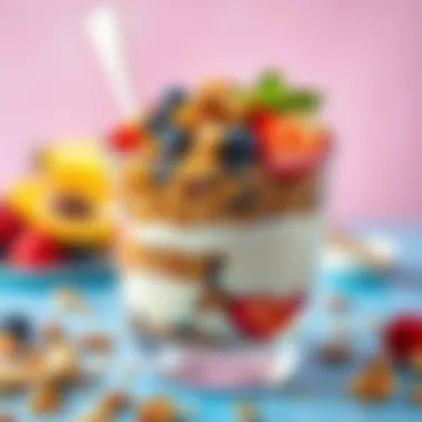 Vibrant Yogurt Parfait with Granola Colorful yogurt parfait with nuts and fruits
