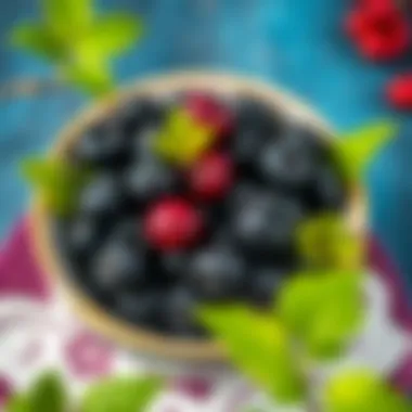 Black mulberries in a decorative bowl