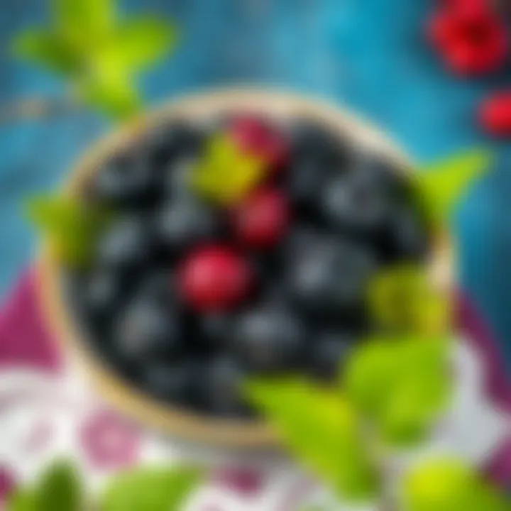 Black mulberries in a decorative bowl