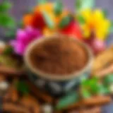 Nutritional benefits of carob powder showcased in a vibrant arrangement