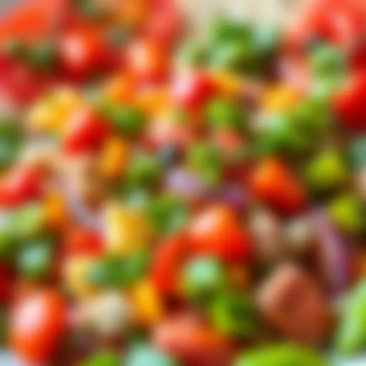 Colorful Salad with Red Bell Peppers A colorful salad featuring red bell peppers alongside various vegetables