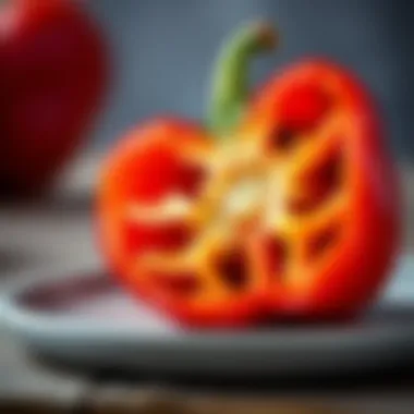 Sliced Red Bell Pepper A close-up of sliced red bell pepper revealing its juicy interior