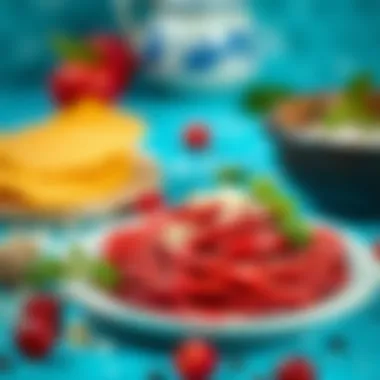 Close-up of Red Velvet Pasta Ingredients Close-up shot of the rich ingredients used in making red velvet pasta.