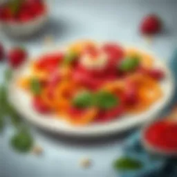 A vibrant display of red velvet pasta arranged elegantly on a plate.