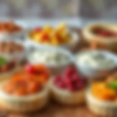 Various fillings for kruvasan displayed in a gourmet setting