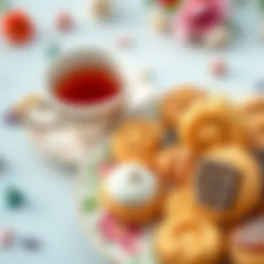 Delightful Selection of Dry Pastries Assorted dry pastries arranged on a decorative plate with a cup of tea